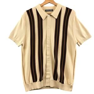 PJ Paul Jones Mens Polo Shirt Sz M Cream Tan Button Front Short Sleeve